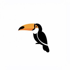 Naklejka premium Simple, stylized illustration of a toucan bird perched on an unseen branch, featuring a large orange beak, on white background