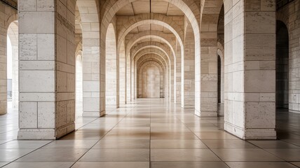 Fototapeta premium Historic Stone Arch Hallway with Reflections 
