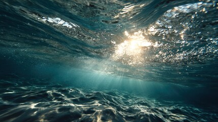 Fototapeta premium Underwater view sunlight filtering through ocean water serene and calm