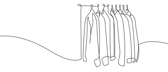 One continuous clothes hanger Minimalist simple linear style. Vector outline illustration Editable stroke.