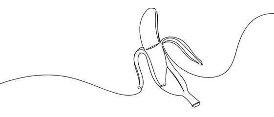 One continuous strip of peeled bananas Minimalist simple linear style. Vector outline illustration Editable stroke.