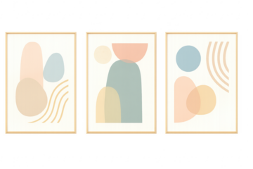 Abstract geometric boho wall art triptych with pastel colors