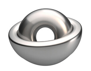 Floating Metallic Sphere with Soft Reflections, 3D Abstract Render, Isolated on Transparent Background