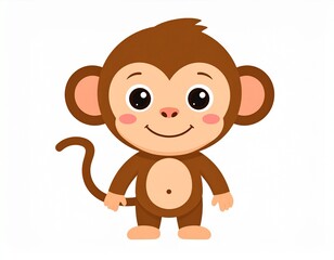 Obraz premium Cute cartoon monkey isolated on white background. Vector illustration.