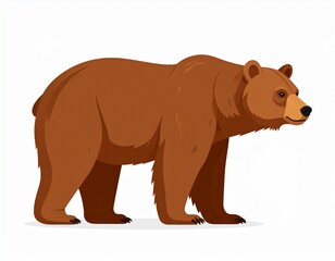 Fototapeta premium Cartoon brown grizzly bear isolated on white background. Side view. Vector 