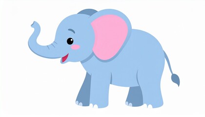 Cute cartoon elephant isolated on white background. Side view. Vector illustration. 