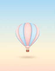 Naklejka premium A colorful hot air balloon floats gracefully against a soft, pastel sky, creating a whimsical and serene atmosphere.