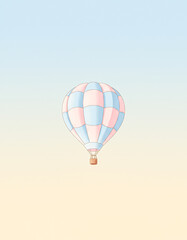 Fototapeta premium A colorful hot air balloon floats gently against a pastel sky, creating a serene and whimsical atmosphere.