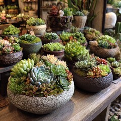 Exquisite Large Pots Adorned with a Diverse Array of Succulents: A Perfect Blend of Greenery and Elegance