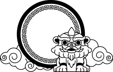 black and white logotype of a lion mask dance and badge