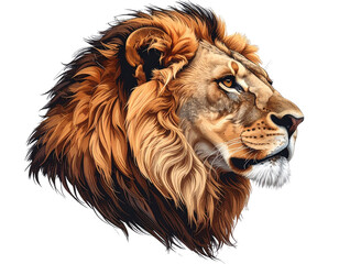 Majestic Lion Profile Portrait with Detailed Fur, Artistic Wildlife Illustration, Isolated on Transparent Background