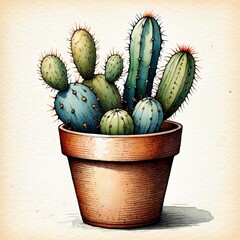 Colorful cacti in a terracotta pot, showcasing unique shapes and textures
