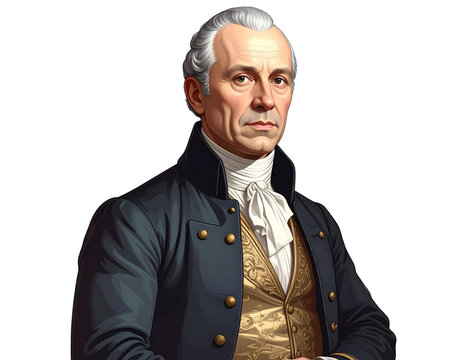 Realistic Digital Portrait of 18th Century Historical Man, Formal Pose, Isolated on Transparent Background