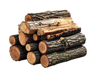 Random Pile of Rough Tree Trunks and Branch Cuts, Natural Irregular Arrangement, Isolated on Transparent Background