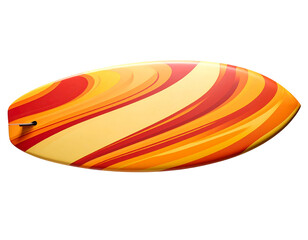  Retro Surfboard with Swirling Orange, Red, and Yellow Waves, Side View, Isolated on Transparent Background