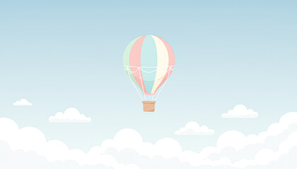 Obraz premium A colorful hot air balloon floats above fluffy clouds in a clear blue sky, creating a serene and whimsical scene.