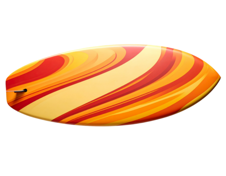  Retro Surfboard with Swirling Orange, Red, and Yellow Waves, Side View, Isolated on Transparent Background