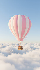 Fototapeta premium A colorful hot air balloon floats above the clouds, creating a picturesque view against the clear blue sky.