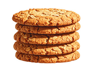 Stack of Oatmeal Cookies with Visible Oats, Front View, Isolated on Transparent Background