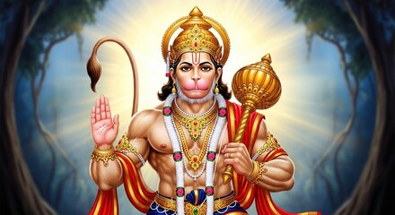 Lord Hanuman Ji 4K HD Desktop Wallpaper | Hanuman Ji Divine Animated Background 16:9 | Hanuman Jayanti Spiritual Wallpaper for PC
