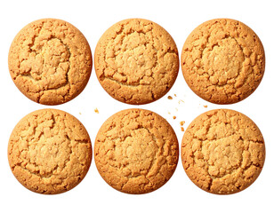  Top-Down View of Scattered Oatmeal Cookies, Natural Crumb Details, Isolated on Transparent Background