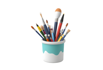 Art paint brushes in a cup isolated on transparent background