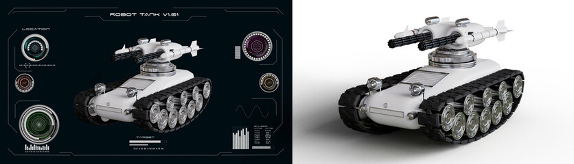 Robotic Tank Interface and 3D Render — Futuristic Combat Vehicle Design © nomindcloud