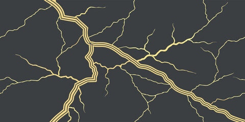 Elegant kintsugi crack pattern on dark gray background, a japanese art of repairing broken pottery with gold lacquer