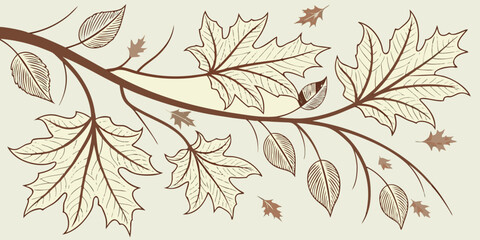 Elegant autumn branch with falling leaves, a serene and artistic design for seasonal projects and decorations