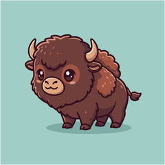 Adorable chibi bison calf character illustration in a cute kawaii cartoon style