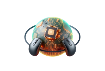 Futuristic electronic egg with computer mouse ears isolated on transparent background