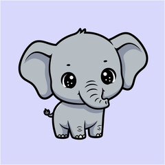 Cute baby elephant cartoon character in a charming kawaii style for nursery decor and children's designs