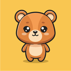 Obraz premium Sweet and lovable brown bear cub cartoon character with sparkling eyes, an adorable kawaii mascot illustration