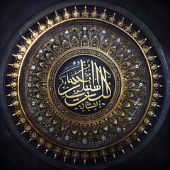 Intricate islamic calligraphy on a decorative circular emblem