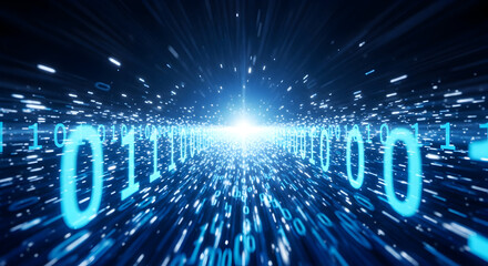 Futuristic Digital Data Stream with Binary Code for Innovative Technology Concept Cyber Security Digital Transformation AI and Big Data Visualization Connection 180 chars
