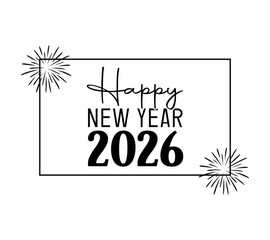 Festive new year greeting card with fireworks and bold typography