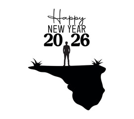 Silhouette of a man looking toward the new year 2026 celebration