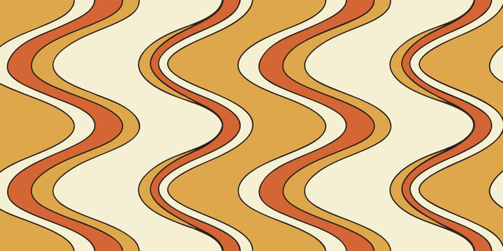Retro groovy wave pattern in orange and beige, a seamless and vintage design with a 70s vibe