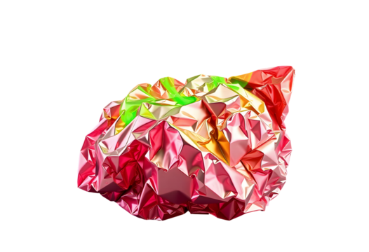 Crushed red and green candy wrapper isolated on transparent background
