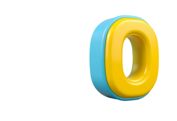 Yellow and blue number zero isolated on transparent background