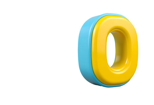 Yellow and blue number zero isolated on transparent background