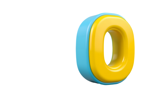 Yellow and blue number zero isolated on transparent background