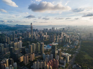 High-Altitude Aerial Photography of Sunset in Futian Central District, Shenzhen

