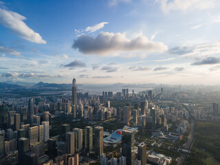 Obraz premium High-Altitude Aerial Photography of Sunset in Futian Central District, Shenzhen 