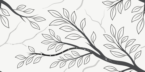 Elegant monochrome botanical pattern with leaves and branches, creating a serene and minimalist natureinspired design