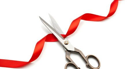 Scissors Cut Inauguration Ribbon For Grand Opening Ceremony or Launching New Venture or Business Anniversary New Product or Retail Store Celebration With Red Ribbon