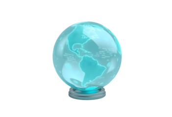 Glowing blue egg shaped earth globe isolated on transparent background