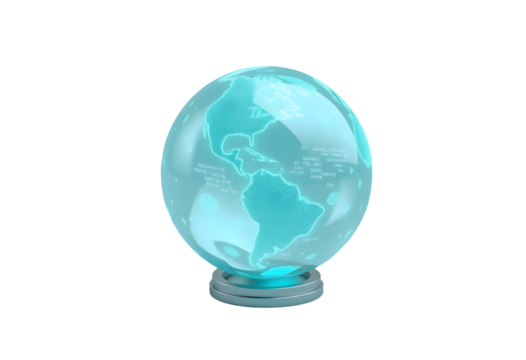Glowing blue egg shaped earth globe isolated on transparent background