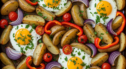 Hearty Breakfast Delights A Culinary Masterpiece of Eggs Potatoes and Vegetables Farm to Table Freshness Wholesome Start Healthy Living Gourmet Cooking Enjoyment