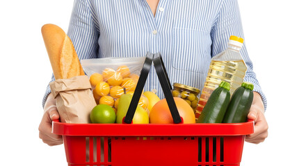 Fresh Produce Shopping Spree Red Basket Overflowing Healthy Food Variety From Grocery Store Delivering Abundance Nutritious Choices For Wellness Culinary Delights